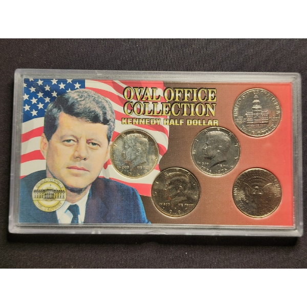 Oval Office Collection Kennedy Half Dollar Display Ft. 40% Silver Coin - $2.50 Face Value Altogether