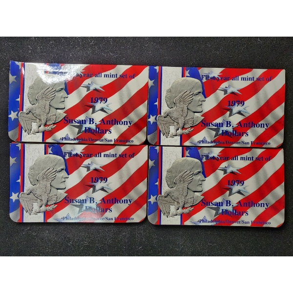 Lot of Four 1979 Susan B. Anthony $1 Coin Displays - Face Value of $12 Total!