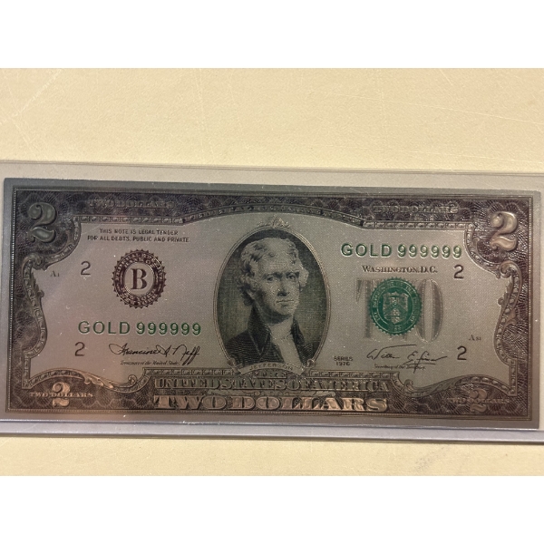 Incredible .99999 Silver $2.00 Foil Note In Protective Holder - Mint Condition