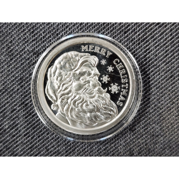 1 Troy Oz .999 Fine Silver 2022 Merry Christmas Santa Claus Round From Golden State Mint