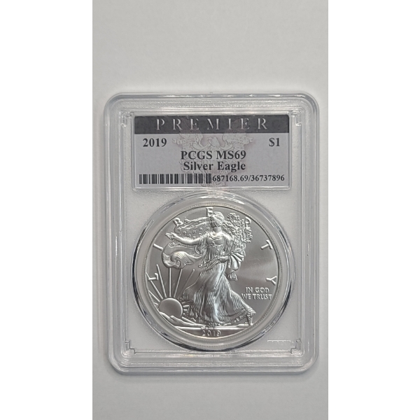 PCGS Premier 2019 MS69 1 Troy Ounce .999 Fine Silver American Eagle