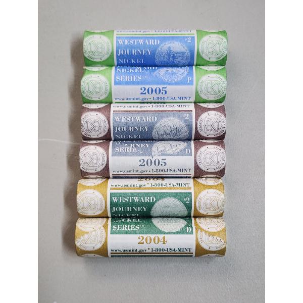 (6) Rolls of 2004-2005 Westward Journey Jefferson Nickels FV: $12.00