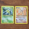 Image 1 : Two Vintage Non Holo Rare Pokemon Trading Cards ~ Scyther From Jungle Set & Hitmonlee From Fossil Se