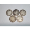 Image 1 : (5) Assorted Years 90% Silver Barber Dimes - FV: $0.50