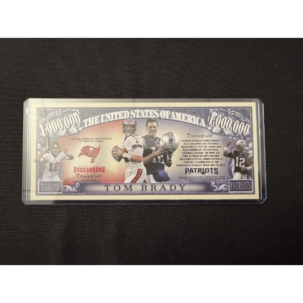 Tom Brady One Million Dollar Bill In Protective Holder - Mint Condition