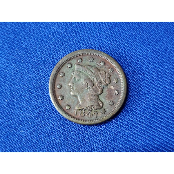 Excellent United States 1847 Braided Hair Large Cent
