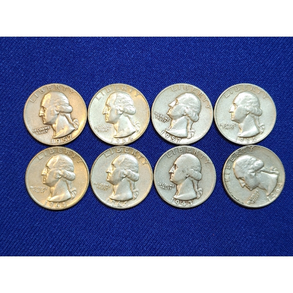 Assorted Years 90% Silver Washington Quarters - Face Value: $2.00