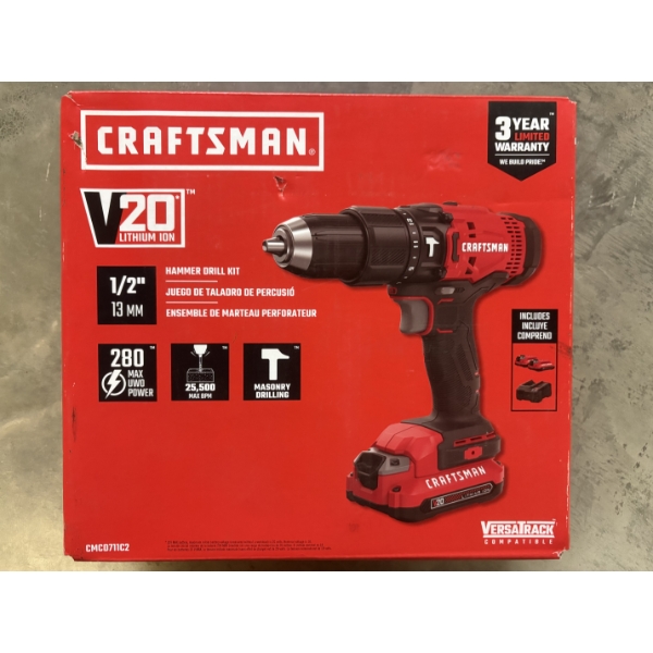 Brand New - Craftsman V20 Lithium Ion Hammer Drill Kit - Includes 2 Batteries and Charger