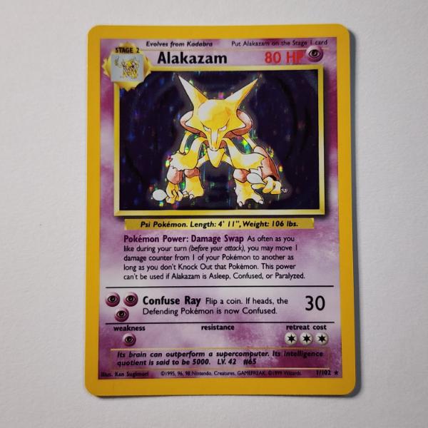 Alakazam 1/102 Holo Rare Base Set Vintage Pokemon Trading Card in NM Condition