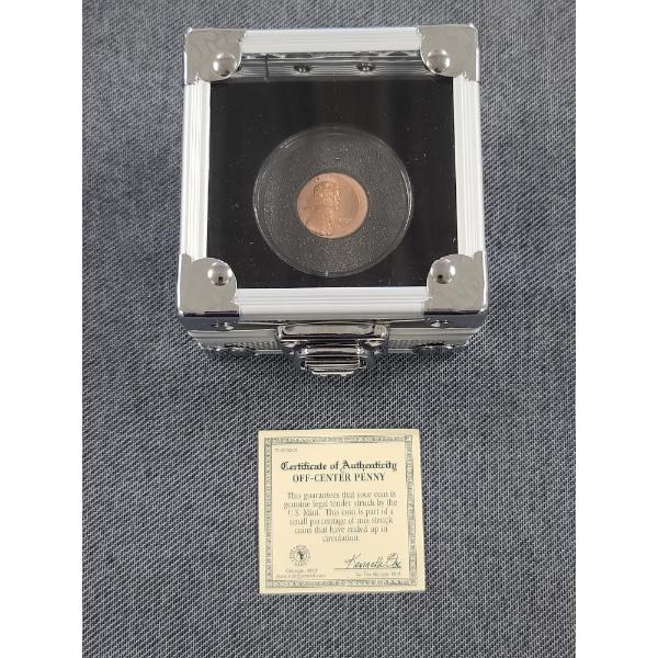 1999 Off-Center Penny With Certificate Of Authenticity & Protective Latching Case