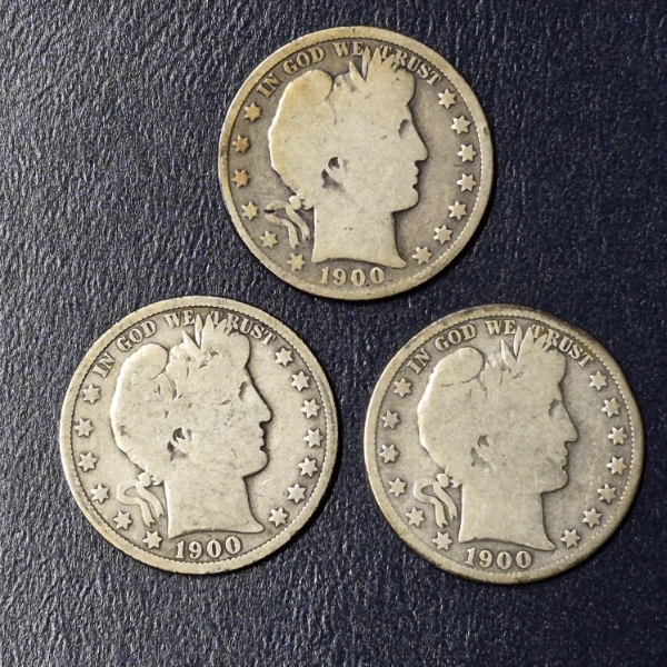 3 Pc Barber (Liberty Head) Half Dollars - 1900 P / O / S - See Pics