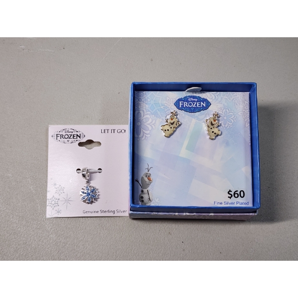 Disney Frozen Jewelry: Sterling Silver Snowflake Charm & Silver-Plated Olaf Earrings