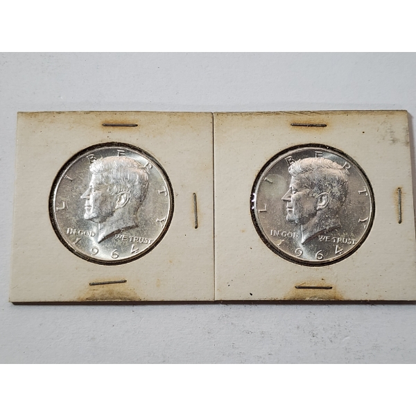 Two 1964 90% Silver Kennedy Half Dollars 