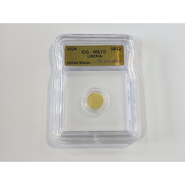 2026 ICG MS 70 Liberia United States $12 1/1000th oz .9999 Fine Gold Round