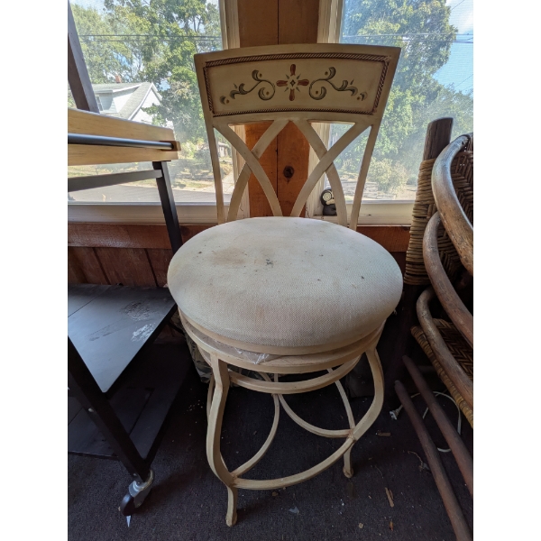 18"x42" Heavy Duty Off White Metal Swivel Stool W Padded Seat