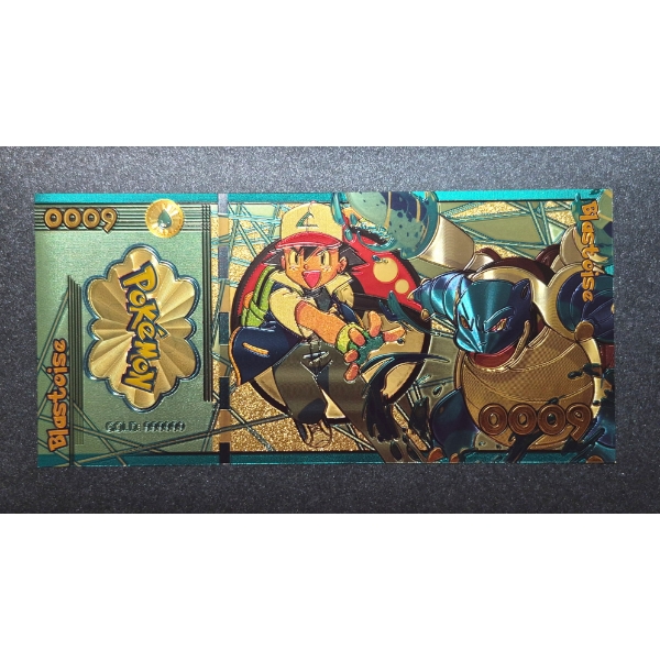 .999 GOLD FOIL JAPANESE ANIME' "BLASTOISE" POKEMON NOTE - IN PROTECTIVE SLEEVE