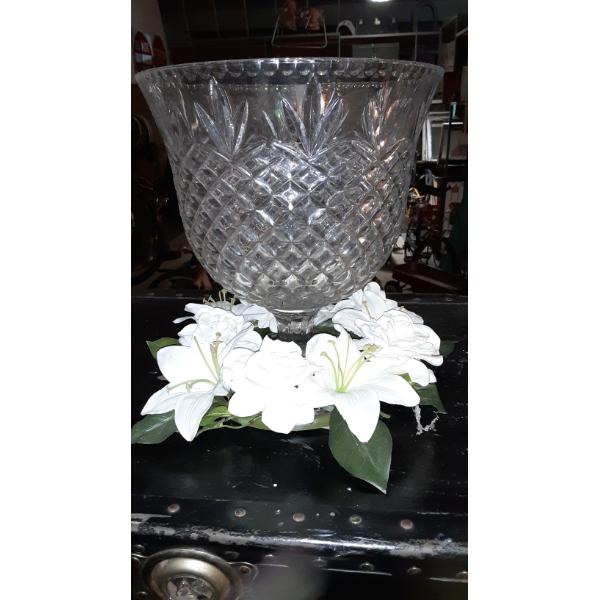 Large antique Indiana Glass Diamond Point Cut/Pressed Glass Vase - 12" Tall With 10 1/2" Diameter