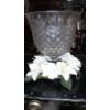 Image 1 : Large antique Indiana Glass Diamond Point Cut/Pressed Glass Vase - 12" Tall With 10 1/2" Diameter