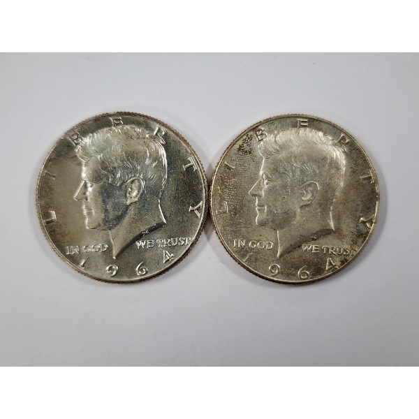 Two 1964 United States 90% Silver Kennedy Half Dollars ~ $1.00 Face Value