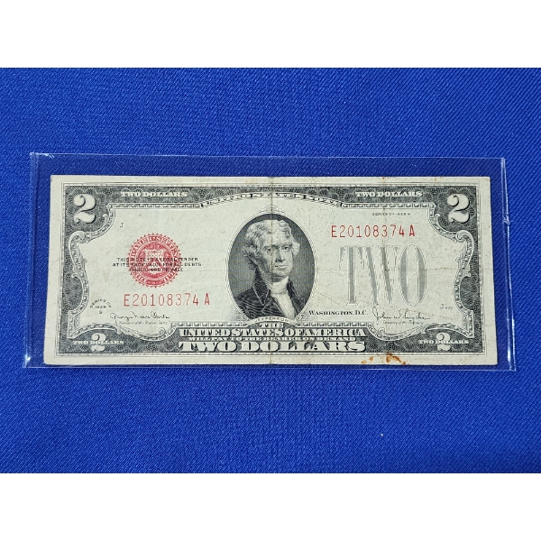 United States Series 1938 G $2 Red Seal Note - Fine - In Protective Sleeve
