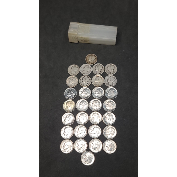 Assorted Years & Mint Marks 90% Silver Mercury And Roosevelt Dimes- Face Value: $3.00