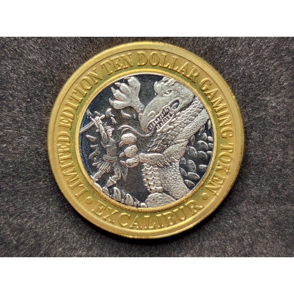 Excalibur Las Vegas, Nevada Limited Edition Ten Dollar Gaming Token .999 Fine Silver - 0.6 OZT ASW 