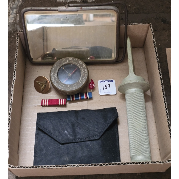 Assorted Military Memorabilia incl Compass, Pilot's Escape Knife, Medals and More