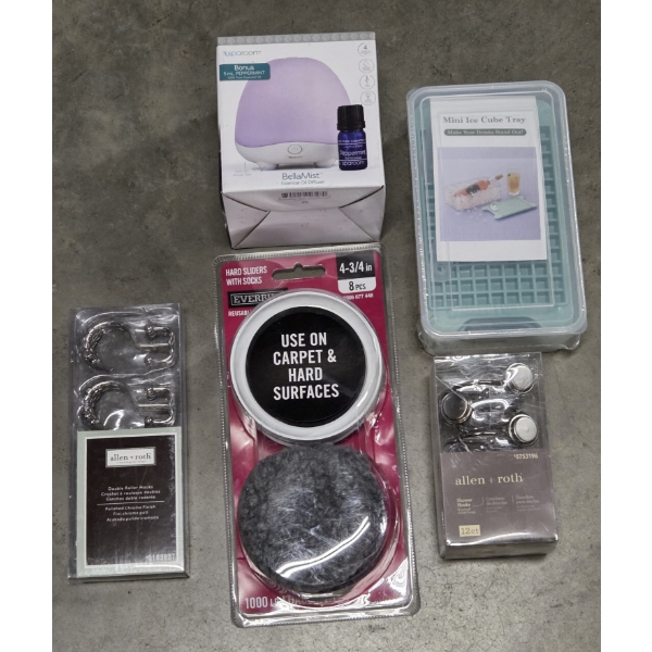 New - Mini Ice Trays, Furniture Movers, 2 Shower Curtain Hooks & Oil Diffuser With Oil!
