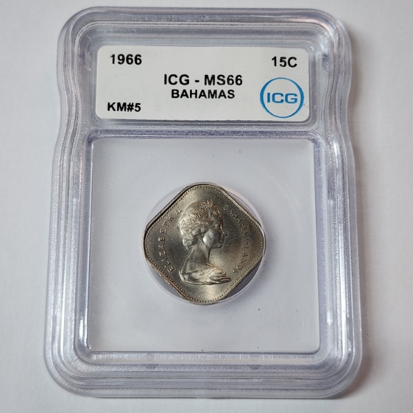 1966 Bahamas 15 Cents Coin - ICG MS66 