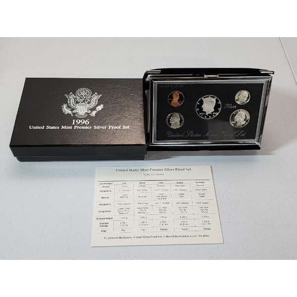 1996 United States Mint Premier Silver Proof Set with Display, Box, & CoA