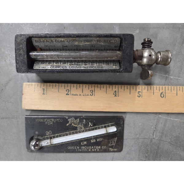 Vintage Mercury Read Gauge And Queen Incubator Thermometer 