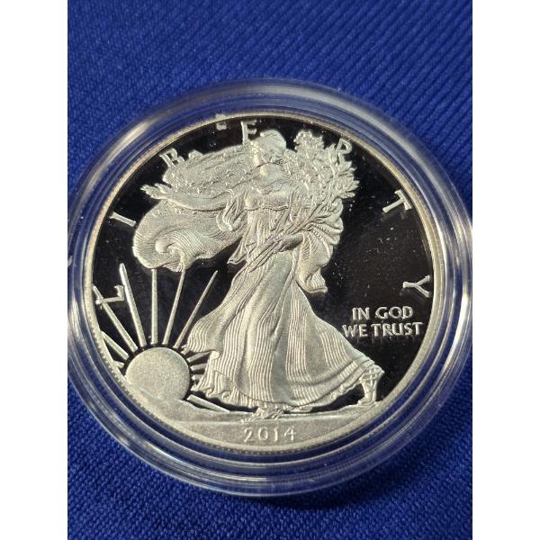 2014- W American Eagle 1 Troy Ounce Silver Proof Coin w/ Box & COA