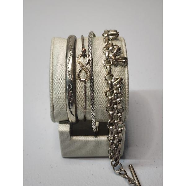 Lot of 4 Sterling Silver Bracelets: Bangles and Chain - Total Weight: 49.5g