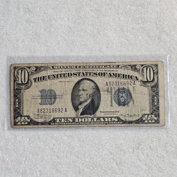 1934 A Series $10 Silver Certificate FV: $10.00