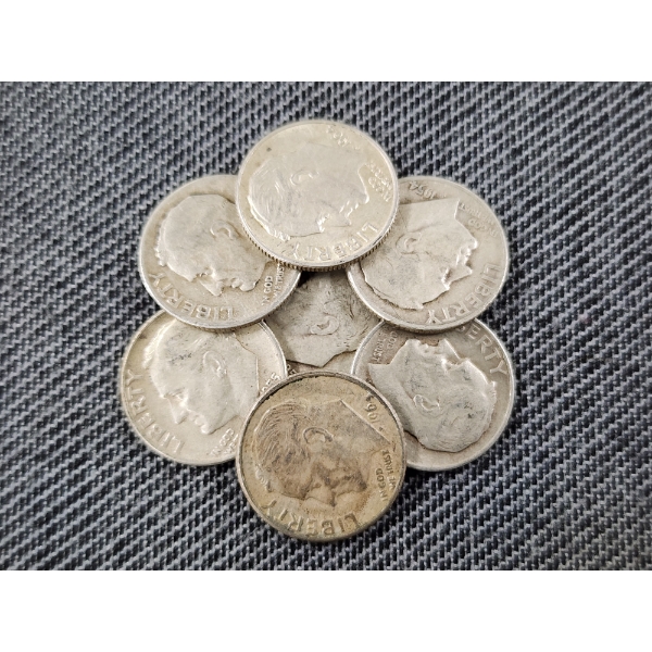 Seven Assorted United States 90% Silver Roosevelt Dimes ~ Face Value $0.70 