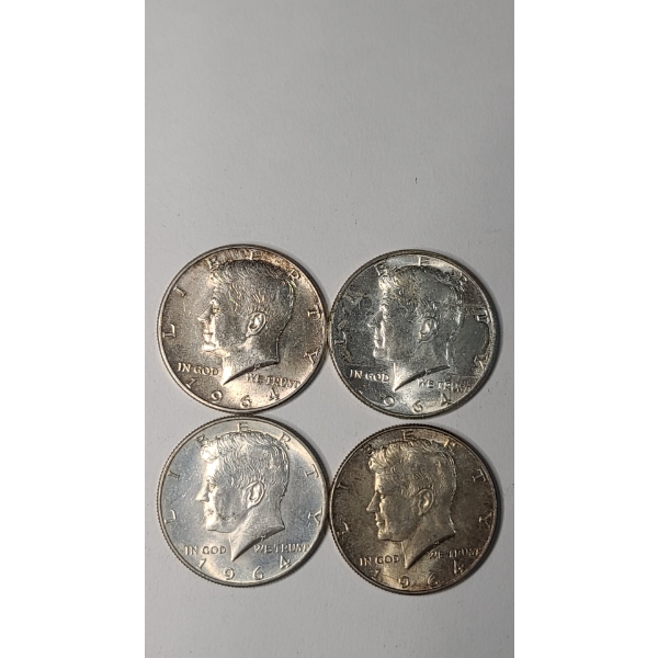 (4) United States 1964 90% Silver Kennedy Half Dollars - Face Value: $2.00
