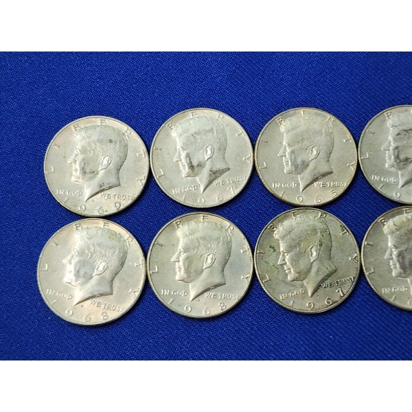 Lot of Assorted Year Kennedy Half Dollars - 40% Silver FV: $5.00