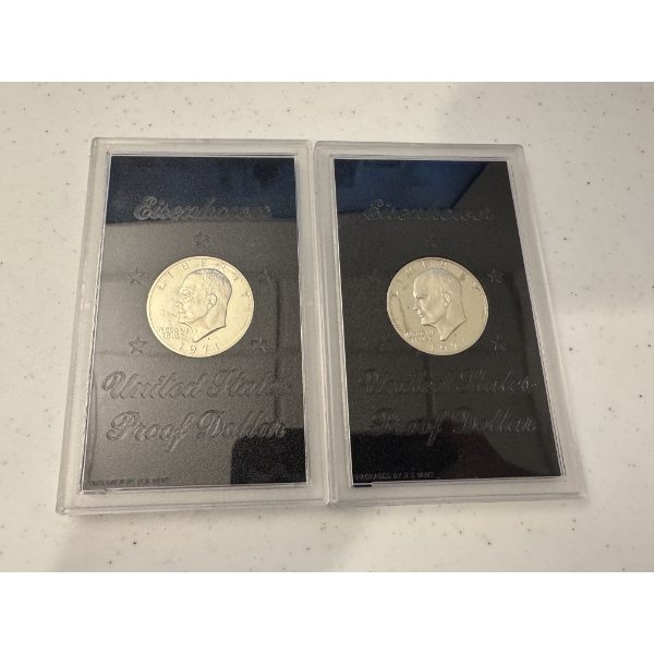 2 - 1971 Silver Eisenhower Proof Silver Dollars - Mint Condition