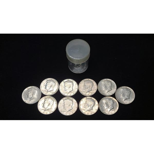 (10) 1964 90% Silver Kennedy Half Dollars With Coin Holder- Face Value: $5.00