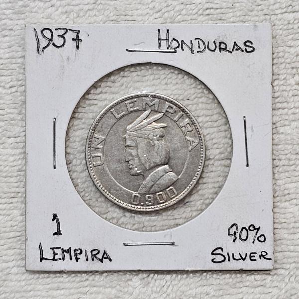 1937 Honduras 1 Lempira 90% Silver Coin