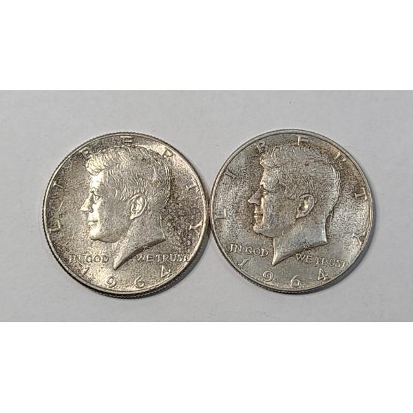(2) United States 1964 90% Silver Kennedy Half Dollars - Face Value: $1.00