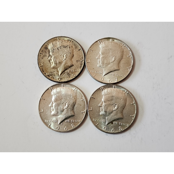x4 40% Silver Kennedy Half Dollars: 1966, 1967, 1968, 1968 FV: $2.00