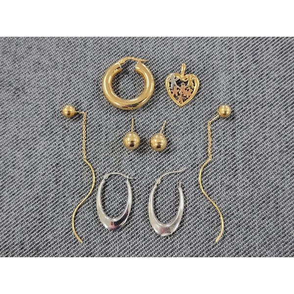 14K Gold Earring Assortment Ft. Three Sets, A Loose Earring & A Pendant ~ Total Weight 5 Grams