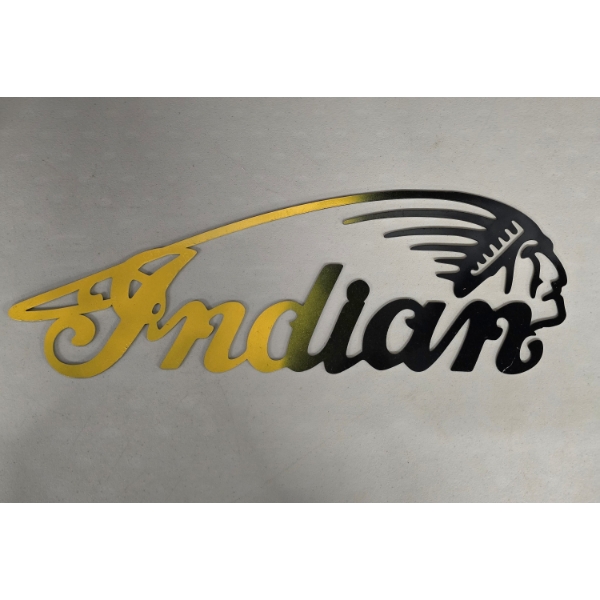 Indian Motorcycle Company Logo Black & Yellow Metal Hanging Sign - approx. 19.5 in