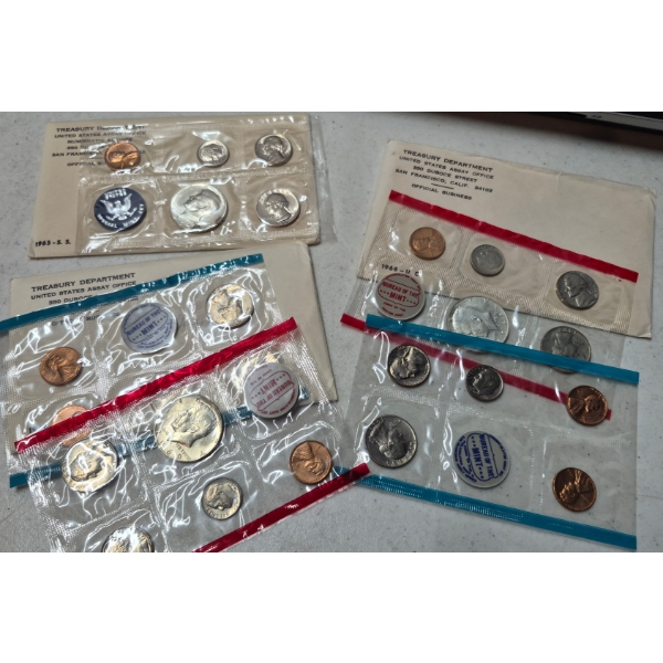 UNITED STATES COINS - 3 Pcs U S 40% SILVER UNCIRCULATED MINT SETS - 1965, 68 & 69 - F V $1.50 SILVER