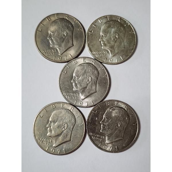 Five United States 1971 Eisenhower Dollars