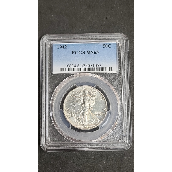 1942 PCGS MS63 Walking Liberty 90% Silver Half Dollar