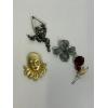 Image 1 : 4 Brooches - Clown on Triangle - Floral Brooch Pewter - Rose - Crying Clown 