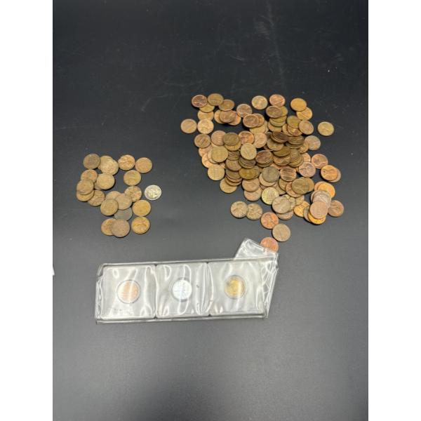 Assorted Coins - A few Wheat Pennies (pictured on the left - FV $0.22) + Assorted Copper Pennies