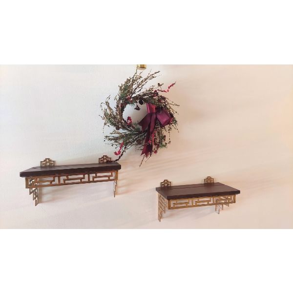Group As Shown - Asian Themed Wall Shelves Each 12" by 5"  - Includes Floral Wall Decor